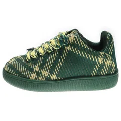 BURBERRY (バーバリー) チェックニット ボックス スニーカー グリーン/イエロー