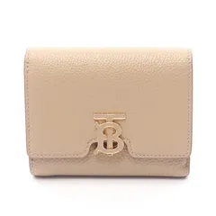 バーバリー BURBERRY 三つ折り財布 TB ベージュ レザー TBコンパクトウォレット レディース Used A