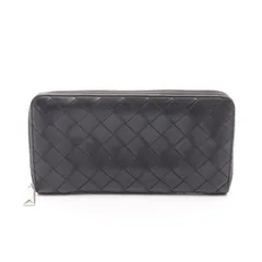 ボッテガヴェネタ BOTTEGA VENETA ラウンド長財布 イントレチャート ブラック レザー イントレチャート ラウンド財布 レディース Used B