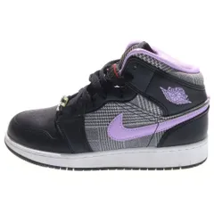 NIKE (ナイキ) AIR JORDAN 1 MID SE GS DC7226 015 エアジョーダン1 ミッドカットスニーカー レディース ブラック/パープル US5.5Y/24cm