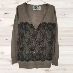 A1429 マジェスティックレゴン MAJESTIC LEGON カーディガン 長袖(M) 茶 花柄 総柄 ウール Vネック ノーカラー