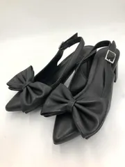 Heather ヘザー HE080488PD バックストラップ リボンヒール サンダル sizeM/黒 ■■ レディース