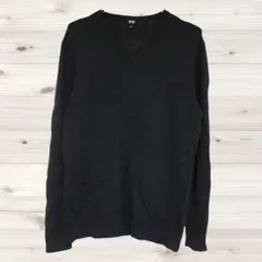 A1430 ユニクロ UNIQLO ニット セーター 長袖(L) グレー 無地 ウール Vネック ノーカラー