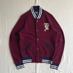 希少　90s　vintage　旧タグ　Polo by Ralph Laulen　ポロバイラルフローレン　スウェット生地　スタジャン　ブルゾン　Pロゴワッペン　サーマル裏地　リブライン　バーガンディ×ネイビー×ホワイト　一点物　S　Y2K　アメカジ　C-BOY