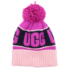 UGG (アグ) W KNIT LOGO STADIUM BEANIE 20067 グラフィックロゴ スタジアム ビーニー ボンボン付き ニット帽 パープルのサムネイル