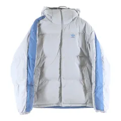adidas (アディダス) ロゴ リバーシブル ダウンジャケット フーディ ブルー/グレー IU4828