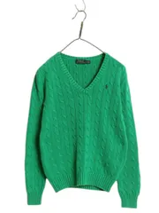 【お得なクーポン配布中!】 ポロ ラルフローレン Vネック コットン ケーブル ニット セーター レディース M 古着 長袖ニット ワンポイント シンプル トップス グリーン