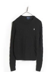 【お得なクーポン配布中!】 ポロ ラルフローレン ケーブル ニット セーター レディース L / 古着 ピマ コットン ワンポイント クルーネック きれいめ シンプル 短丈 黒