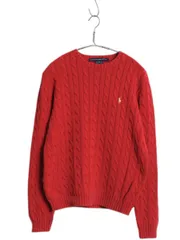 【お得なクーポン配布中!】 ラルフローレン コットン ケーブル ニット セーター レディース M / ポロ スポーツ 長袖ニット ワンポイント クルーネック シンプル レッド