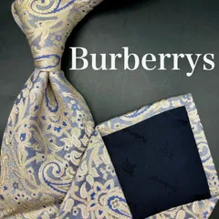 【美品】Burberrys ネクタイ ペイズリー白 ブルー 光沢感 ホースロゴ