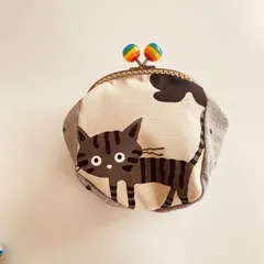 がま口ポーチ☀︎黒猫  コスメや小物入れに◎ふんわり可愛い手のひらサイズ