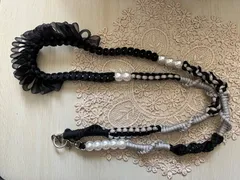 パラコード　スマホ　ショルダー　ストラップ　ハンドメイド　フリル　リボン　パールビーズ