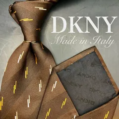 【美品】DKNY ネクタイ 小紋柄 ストライプ ブラウン ホワイト トーン控えめ