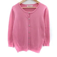 アプワイザーリッシェ Apuweiser-riche ニットカーディガン ミドル丈 ラウンドネック 七分袖 ビジュー 2 ピンク /SM22