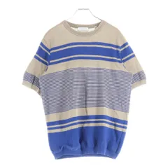 TOMORROWLAND (トゥモローランド) ボーダー柄ニット生地クルーネック半袖Tシャツカットソー ベージュ/ブルー WS107CU