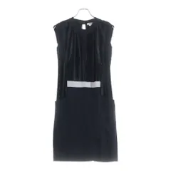 HELMUT LANG (ヘルムートラング) ハラコ レザー切り替え パッチワーク クルーネック ノースリーブ ミディアム ワンピース ブラック レディース D07HW610