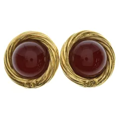 CHANEL (シャネル) ヴィンテージ グリポア ココマークカラーストーンGPイヤリング ゴールド/レッド