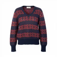 17c16 GIVENCHY ジバンシー Vintage ロングスリーブVネックニット ニットセーター ブランドロゴ トップス 48サイズ ネイビー レッド メンズ 男性用o07tのサムネイル