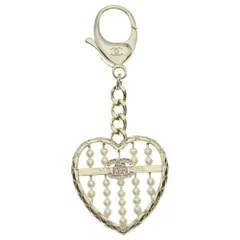 CHANEL (シャネル) ココマーク ハートバッグチャーム キーホルダー GP ラインストーン×フェイクパール ゴールド B25A