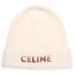 CELINE エンブロイダリー スタッズ ロゴ ビーニー ニットキャップ