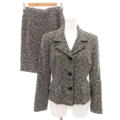 エムズグレイシー M'S GRACY 美品 セットアップ スーツ テーラードジャケット スカート ツイード 9 黒 ブラック 総裏地 シングル ひざ丈 /SJ ■ECD001