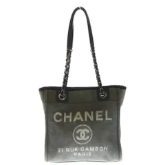 CHANEL (シャネル) ドーヴィルMM トートバック ハンドバッグ キャンバス×レザー グレー A67001 シルバー金具