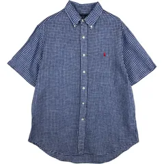 古着 ラルフローレン Ralph Lauren CLASSIC FIT チェック柄 ギンガムチェック 半袖 リネン ボタンダウンシャツ メンズL相当/eaa614524