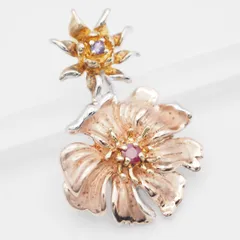 S125 アメジスト ルビー？ ピンクスピネル？ 925刻印 ペンダント トップ フラワー デザイン シルバー チャーム ヘッド 2月誕生石