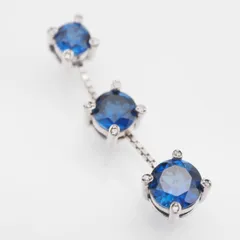 S095 IEI サファイア ダイヤモンド 925刻印 ペンダント トップ 3連 スウィング デザイン シルバー チャーム ヘッド 4月 9月誕生石