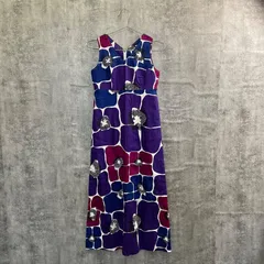 【T-717】レトロ花柄 ロングワンピース M相当 ノースリーブ マキシ丈 パープル ピンク ブルー フラワー 総柄 レディース 古着 レトロワンピース 夏ワンピース Aラインワンピース