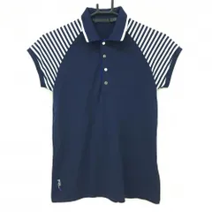【美品】RLXラルフローレン 半袖ポロシャツ ネイビー×白 袖ボーダー スナップボタン レディース S ゴルフウェア Ralph Lauren