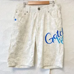 (^w^)b GOTCHA ガッチャ 爽やか ハーフ パンツ ハーパン 半ズボン ショーパン 短パン サーフ 夏 ヤシの木柄 アロハ ハワイアン リゾート ストリート ロゴプリント ホワイト メンズ サイズ Mのサムネイル