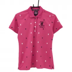 【超美品】アドミラル 半袖ポロシャツ ピンク×白 ロゴ総柄 襟メッシュ レディース L ゴルフウェア Admiral