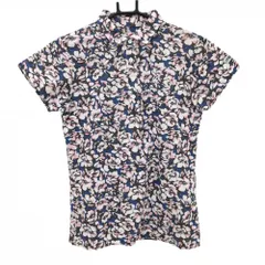 【美品】マスターバニー 半袖ポロシャツ ブルー×ピンク 花柄 レディース 0(S) ゴルフウェア MASTER BUNNY EDITION