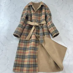 【L】バーバリー 着丈110!! ダブルフェイスリバーシブルコート ウール キャメルブラウン 全面ノバチェック BURBERRY レディース B1716