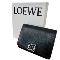 ♪LOEWE ロエベ アナグラム トライフォールド コンパクトウォレット 三つ折り財布 ブラック シルバー金具 レディース