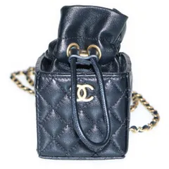 CHANEL (シャネル) ミニマトラッセ 巾着バッグ ミニキューブ チェーンショルダーバッグ ブラック ラムスキン ゴールド金具