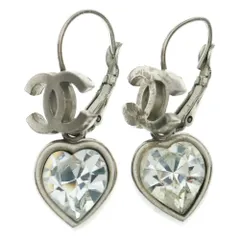 CHANEL (シャネル) ココマーク ラインストーン付ハートピアス シルバー 04A