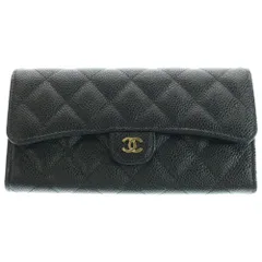 CHANEL (シャネル) ココマーク マトラッセ キャビアスキン レザーロングウォレット 長財布 GD金具 ブラック