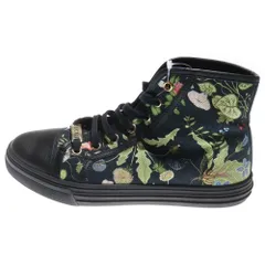 GUCCI (グッチ) フラワー総柄プリント キャンバス レザー レースアップ ミッドカットシューズ スニーカー ブラック レディース 380960