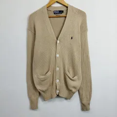 90s Polo by Ralph Lauren ポロバイラルフローレン コットン ニット カーディガン Vネック 古着 VINTAGE コットン ポニー 刺繍 S ベージュ系 C553