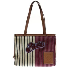 LOEWE (ロエベ) アナグラム クッション トートバッグ ハンドバッグ ブラウン×ベージュ×ピンク レザー×キャンバス