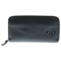 FENDI (フェンディ) モンスター バグズ ロングウォレット 長財布 カードケース ブラック レザー シルバー金具