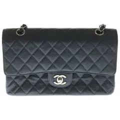 CHANEL (シャネル) マトラッセ25 ココマーク キャビアスキン レザー Wフラップ ダブルチェーン ショルダーバッグ シルバー金具 ブラック 6番台
