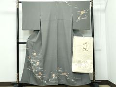 将雪英 刺繍ビワ柄 訪問着 落款入り 刺繍ビワ柄 袋帯 帯締 正絹 パール 