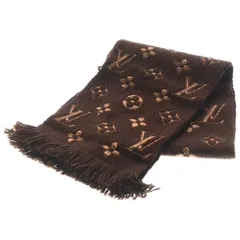 LOUIS VUITTON (ルイヴィトン) エシャルプ ロゴマニア シャイン ウールシルク フリンジマフラー ブラウン M71383