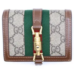 GUCCI (グッチ) GGスプリーム ジャッキー1961 シェリーライン コンパクトウォレット 財布 ブラウン PVC×レザー 645536 645536
