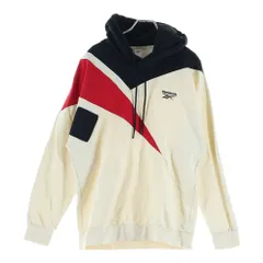 Reebok (リーボック) ロゴ刺繍 プルオーバースウェットパーカー フーディー ホワイト/レッド