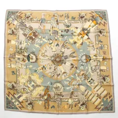 エルメス カレ90 シルク カチナ 大判ショール スカーフ オリーブ カーキ ブラウン【中古】