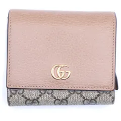 GUCCI (グッチ) GGマーモント 二つ折り財布 コンパクトウォレット コインケース ベージュ×ブラウン キャンパス×レザー 598587 ゴールド金具